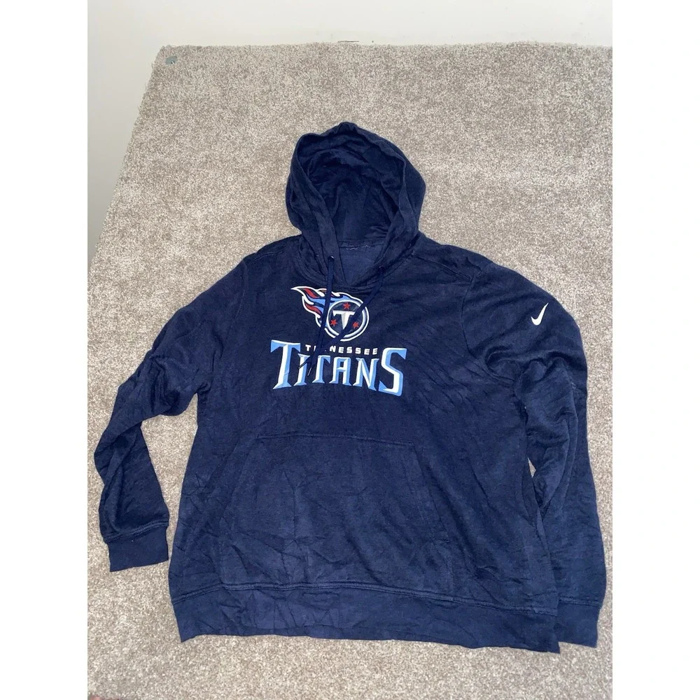 Nike Dri Fit Tennessee Titans Hoodie Mens XL Blue Fleece Rayon Blend‎ NFL Swoosh